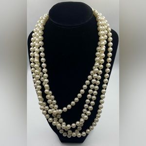 Super Long Faux White Pearl Bead Necklace Y2K